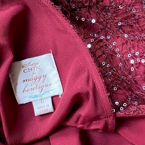 Suzy Chin Sequined Maroon Skater Party Dress - Picture 8 of 11